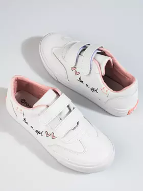 Športové topánky na suchý zips pre dievčatá Potocki biele